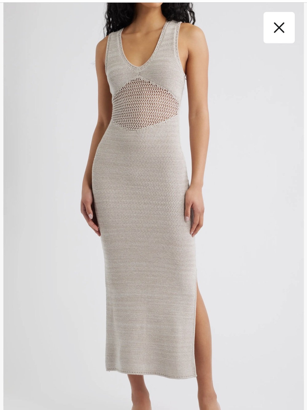 Torn by Ronny Kobo Melanie Sand White Crochet Knit Maxi Dress S NWT